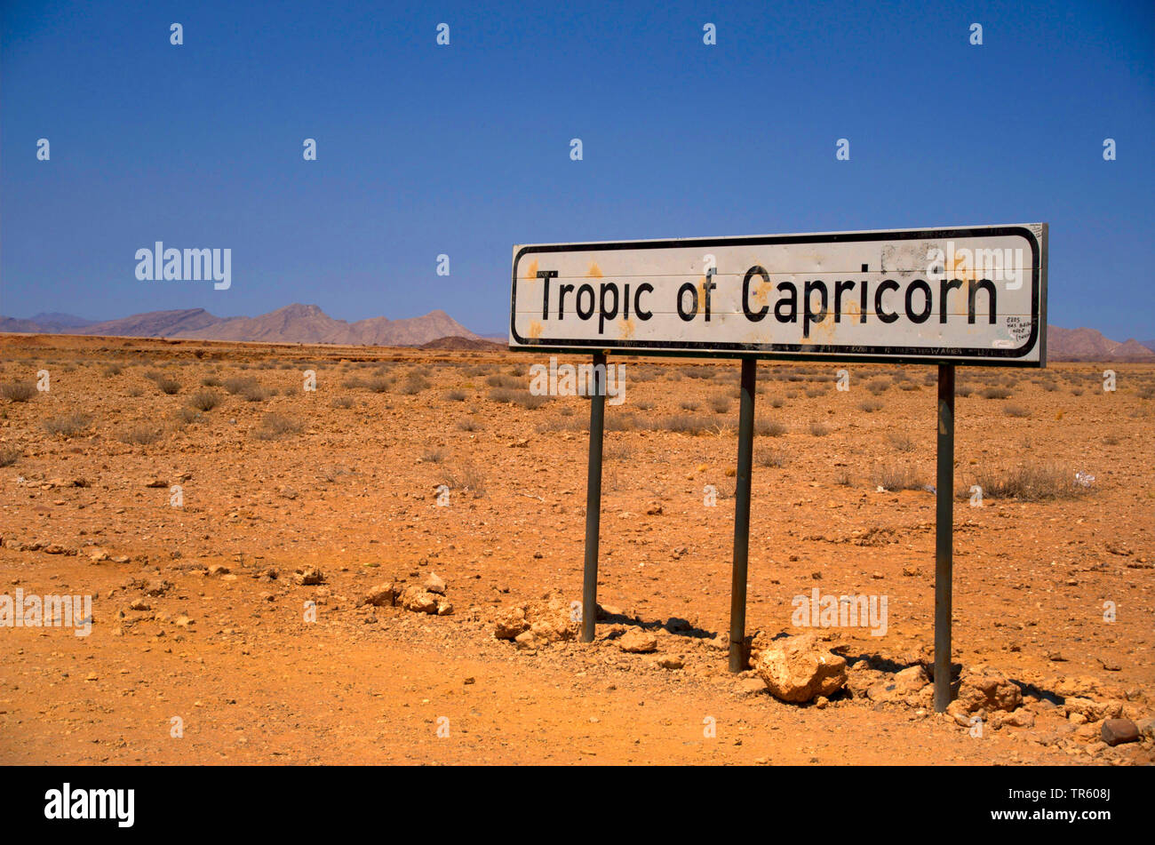 sign Tropic of capricorn, Southern Tropic, Namibia Stock Photo