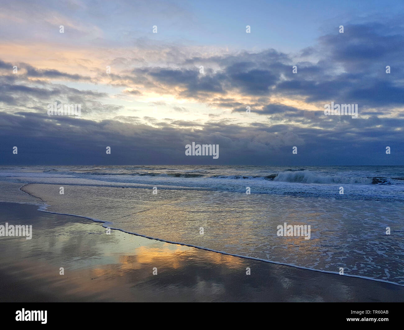 sunset at the North Sea, Netherlands Stock Photo