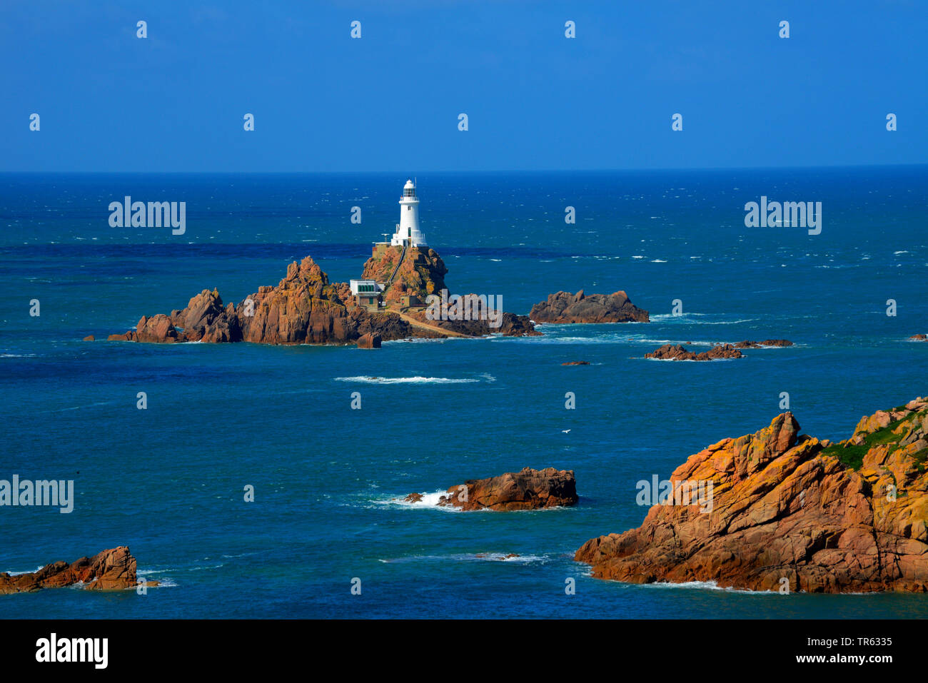Corbiere Lighthouse, view from Point la Moy , United Kingdom, Jersey Stock Photo