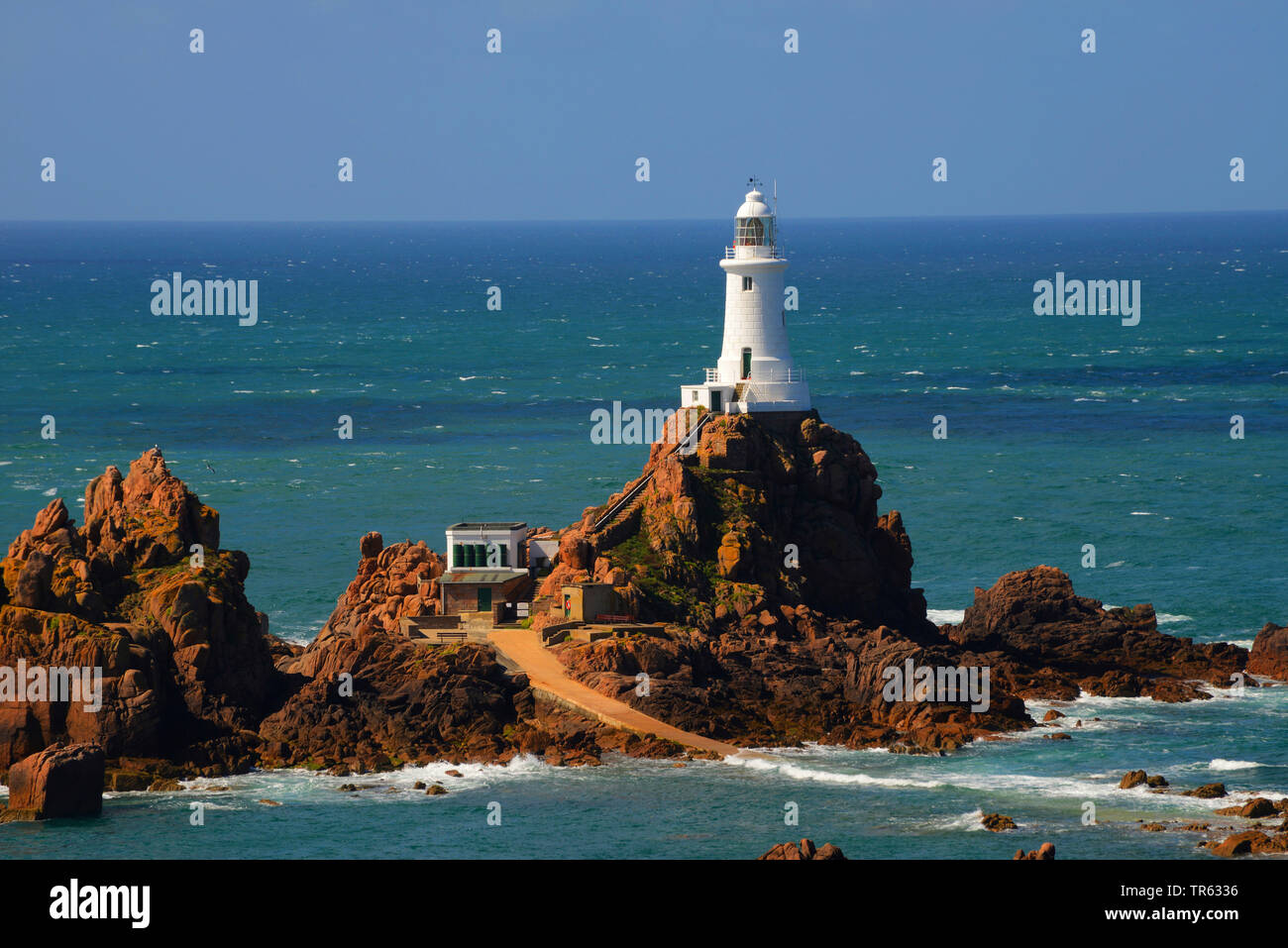 Corbiere Lighthouse, view from Corbiere Point, United Kingdom, Jersey Stock Photo