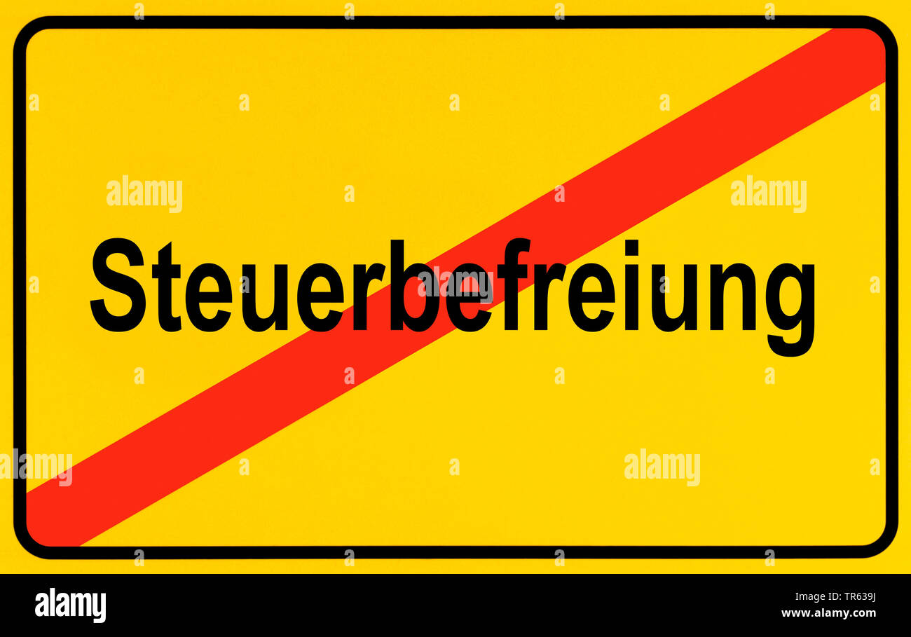 city limit sign Steuerbefreiung, tax exemption, Germany Stock Photo