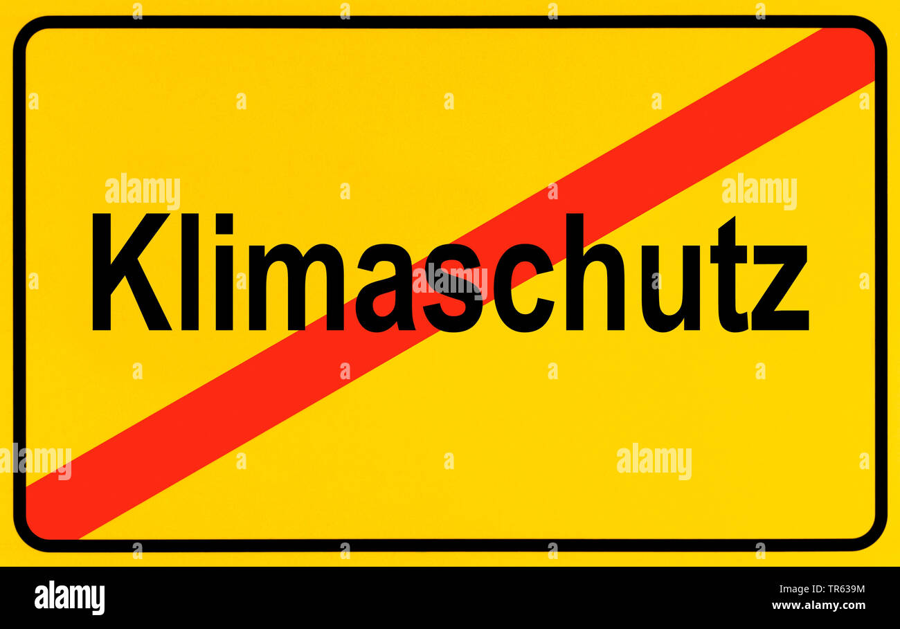 city limit sign Klimaschutz, climate protection, Germany Stock Photo