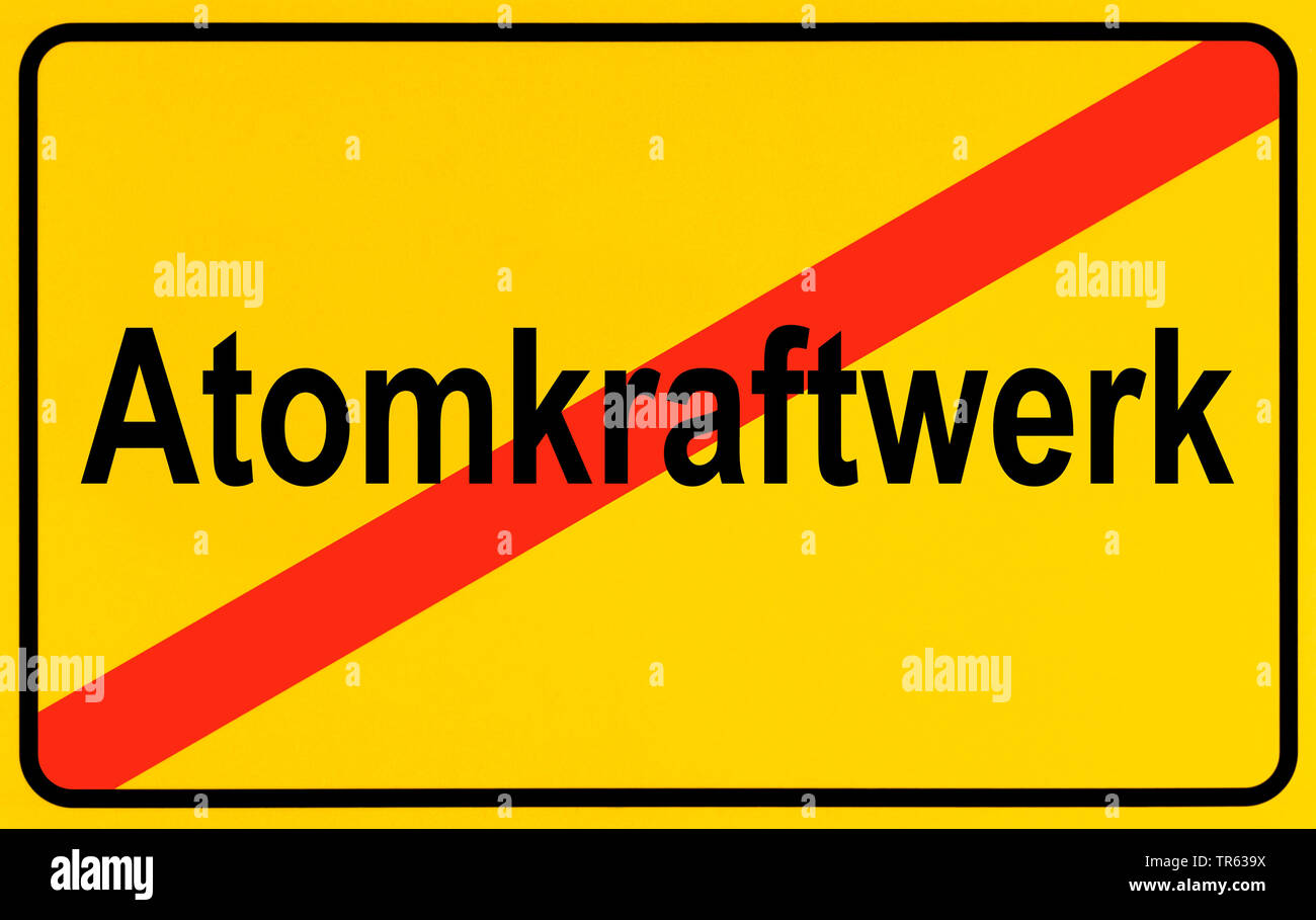 city limit sign Atomkraftwerk, nuclear power station, Germany Stock Photo