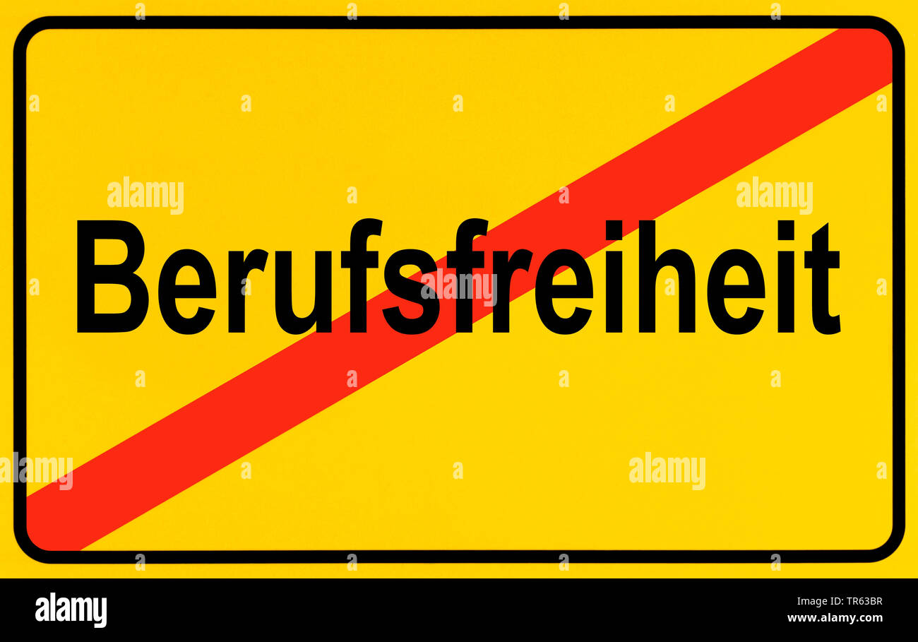 city limit sign Berufsfreiheit, freedom of profession, Germany Stock Photo