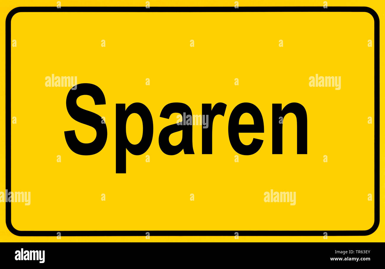 city limit sign Sparen, saving money, Germany Stock Photo