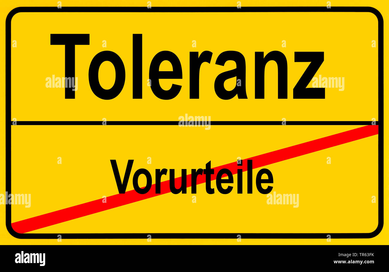 city limit sign Toleranz / Vorurteile, tolerance / prejudice, Germany Stock Photo