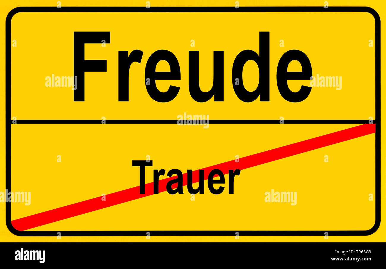 city limit sign Freude / Trauer, joy / sorrow, Germany Stock Photo