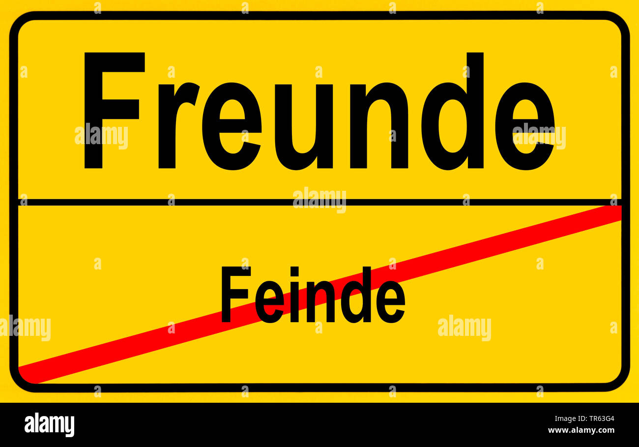 city limit sign Freunde / Feinde, friends / enemies, Germany Stock Photo