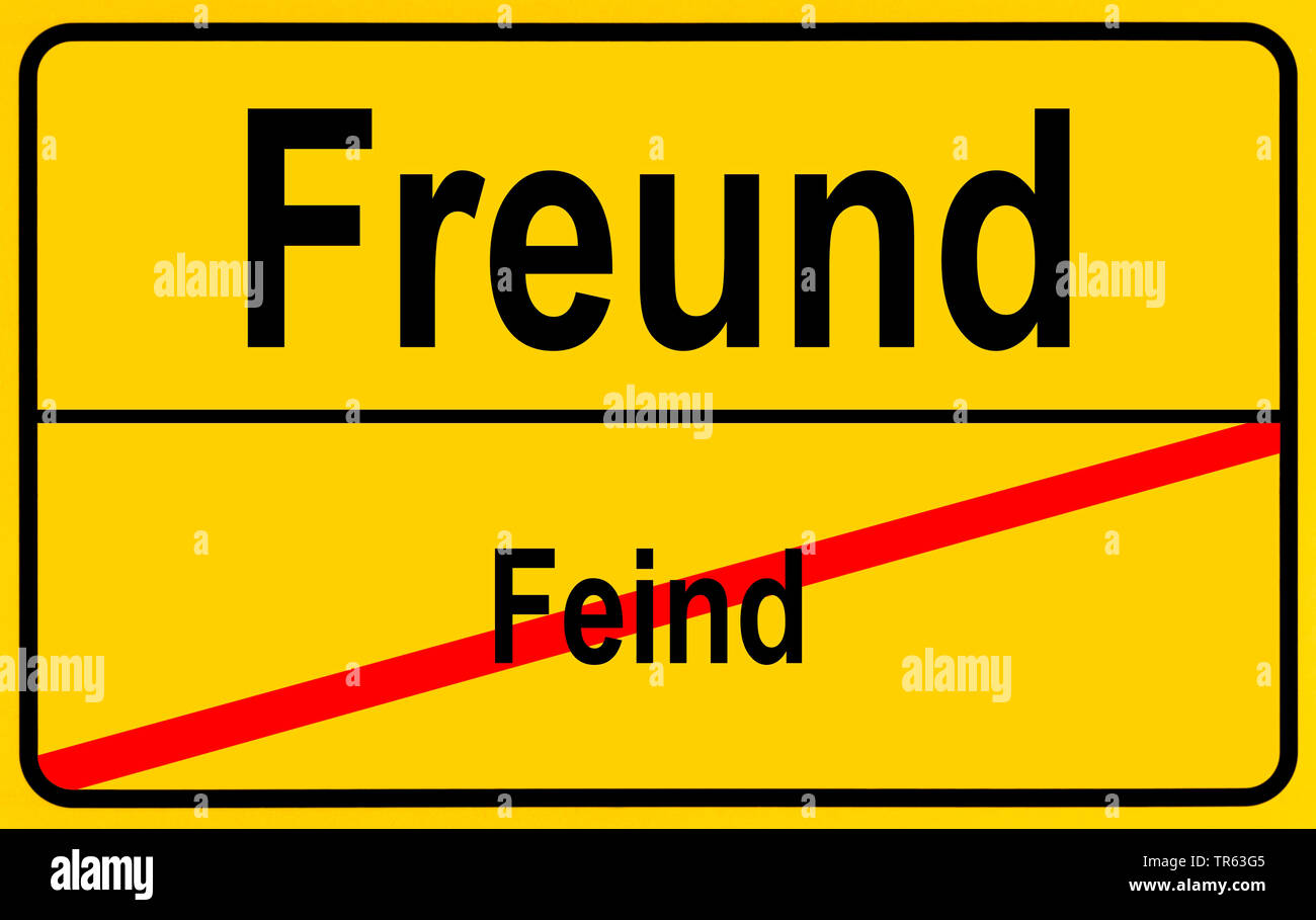 city limit sign Freund / Feind, friend / enemy, Germany Stock Photo