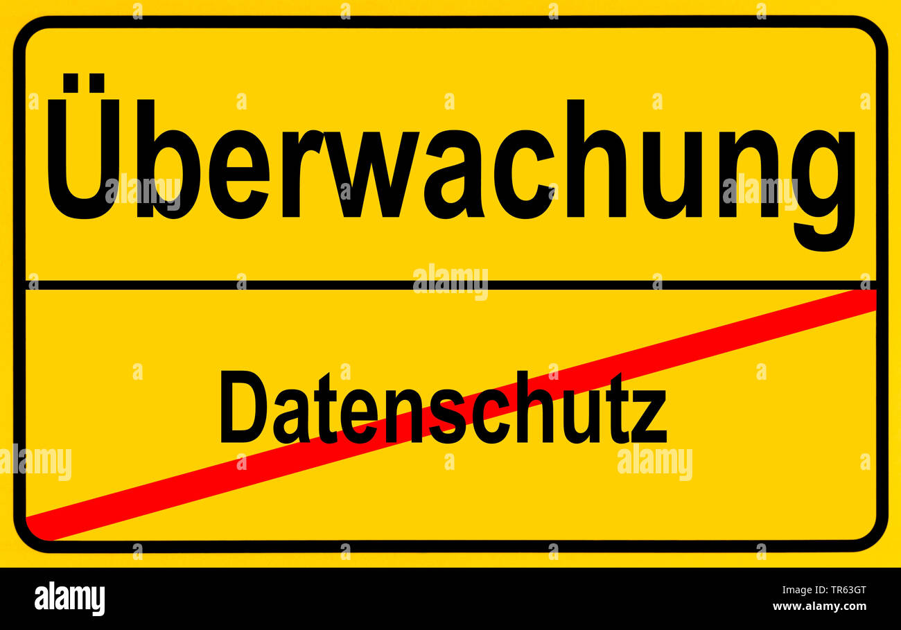 city limit sign Ueberwachung / Datenschutz, surveillance state / data security, Germany Stock Photo