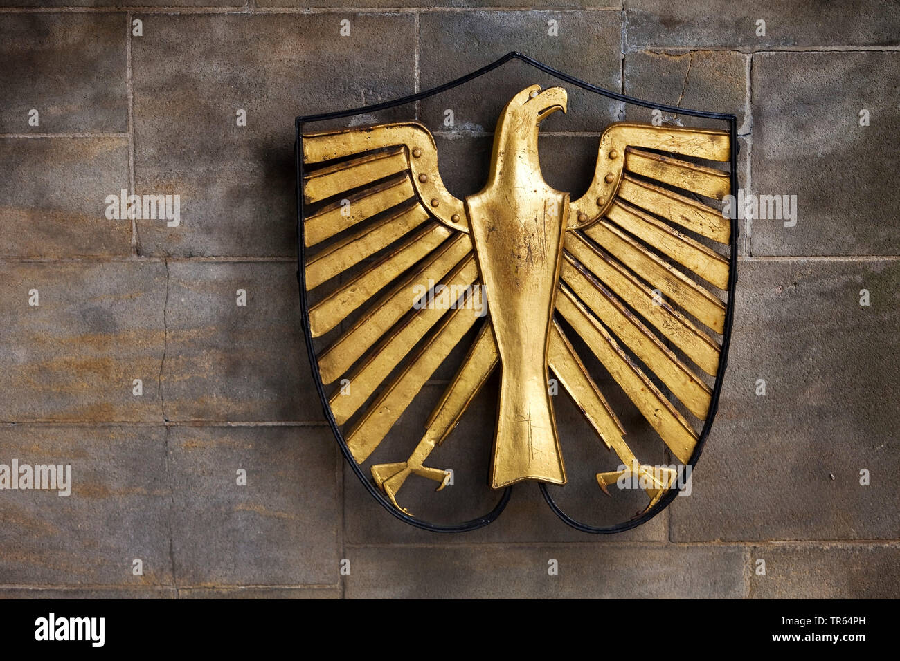 left-looking federal eagle at one of the entrance wall to Hammerschmidt Villa in Bonn, Germany, North Rhine-Westphalia, Bonn Stock Photo