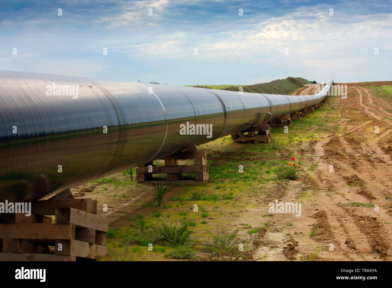 gas pipeline Monaco from Burghausen to Finsing, Germany, Bavaria, Oberndorf Stock Photo