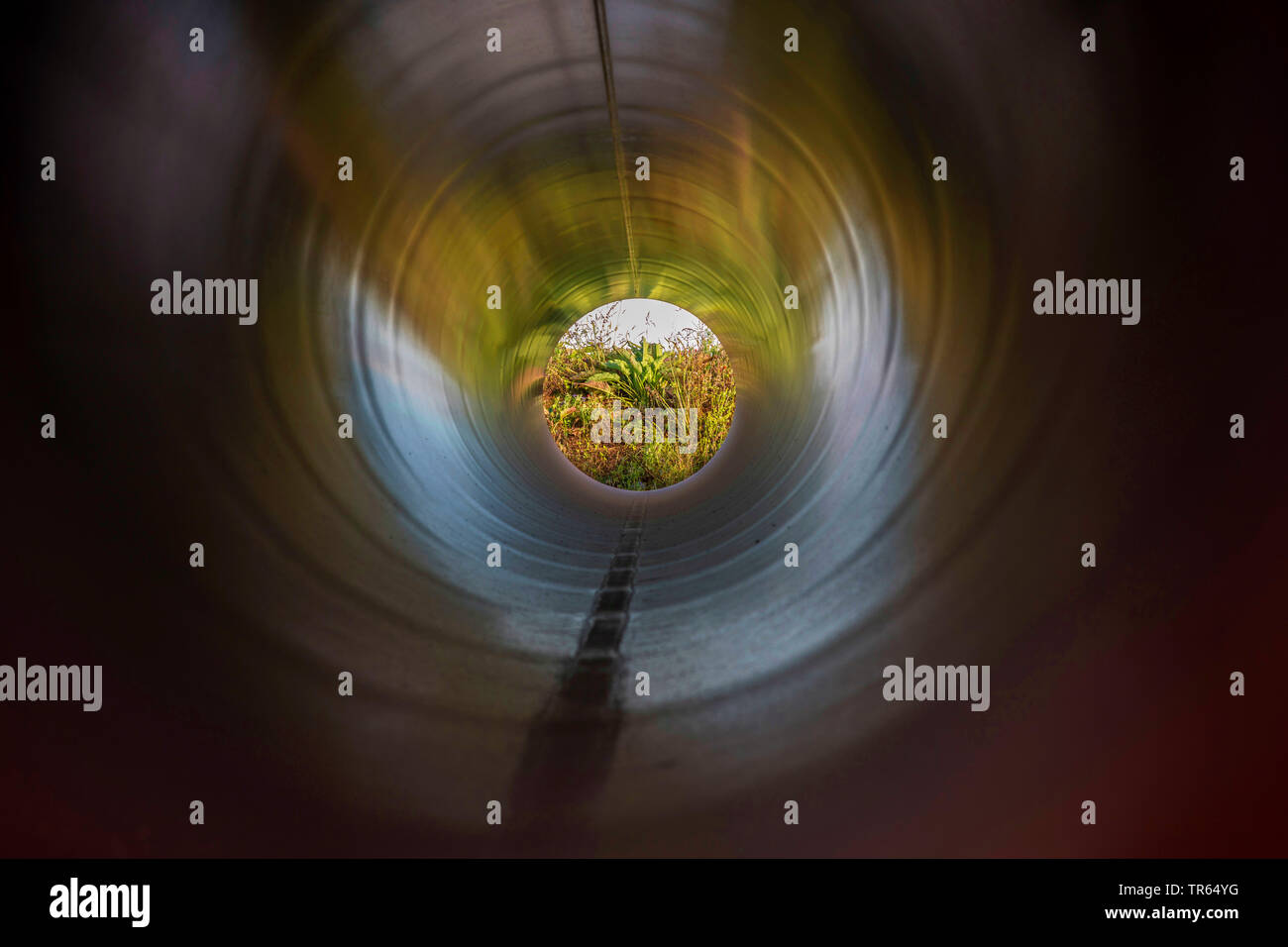 view through a pipe for high-pressure gas pipeline, Germany, Bavaria, Oberndorf Stock Photo