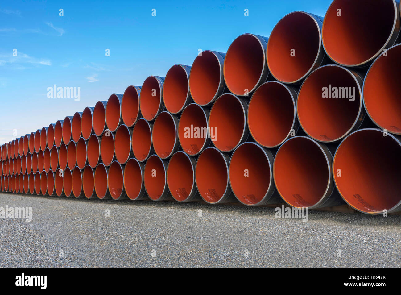 stacked pipes for high-pressure gas pipeline, Germany, Bavaria, Oberndorf Stock Photo