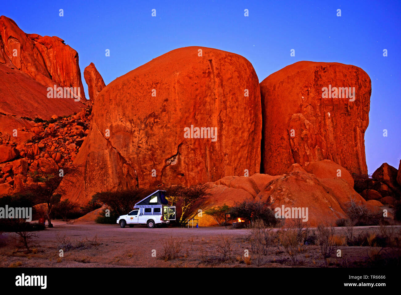 caravan at Spitzkoppe, Namibia, Damaraland, Erongo, Spitzkoppe Stock Photo