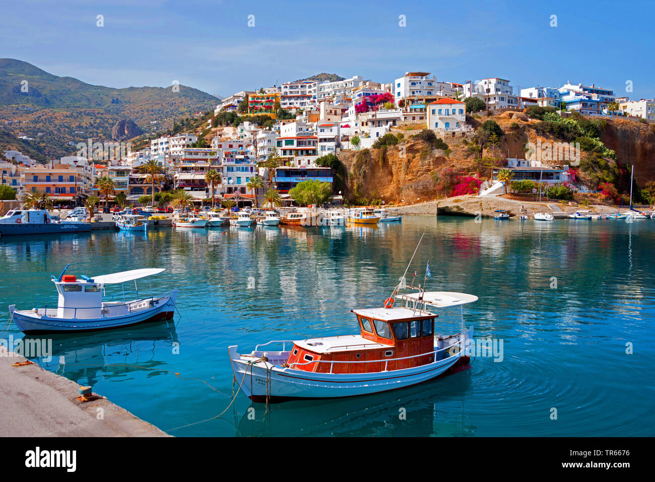 port of Agia Galini, Greece, Crete, Agia Galini Stock Photo