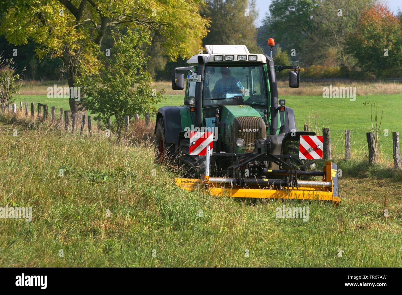 traktor mulching, Germany Stock Photo
