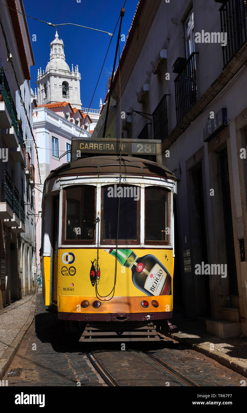Remodelado tram on line 28, Portugal, Lisbon Stock Photo