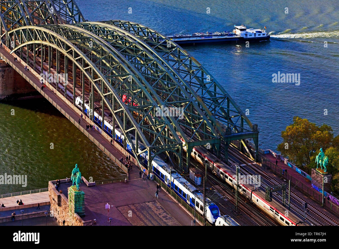 aerial view of Hohenzollern Bridge, Germany, North Rhine-Westphalia, Rhineland, Cologne Stock Photo