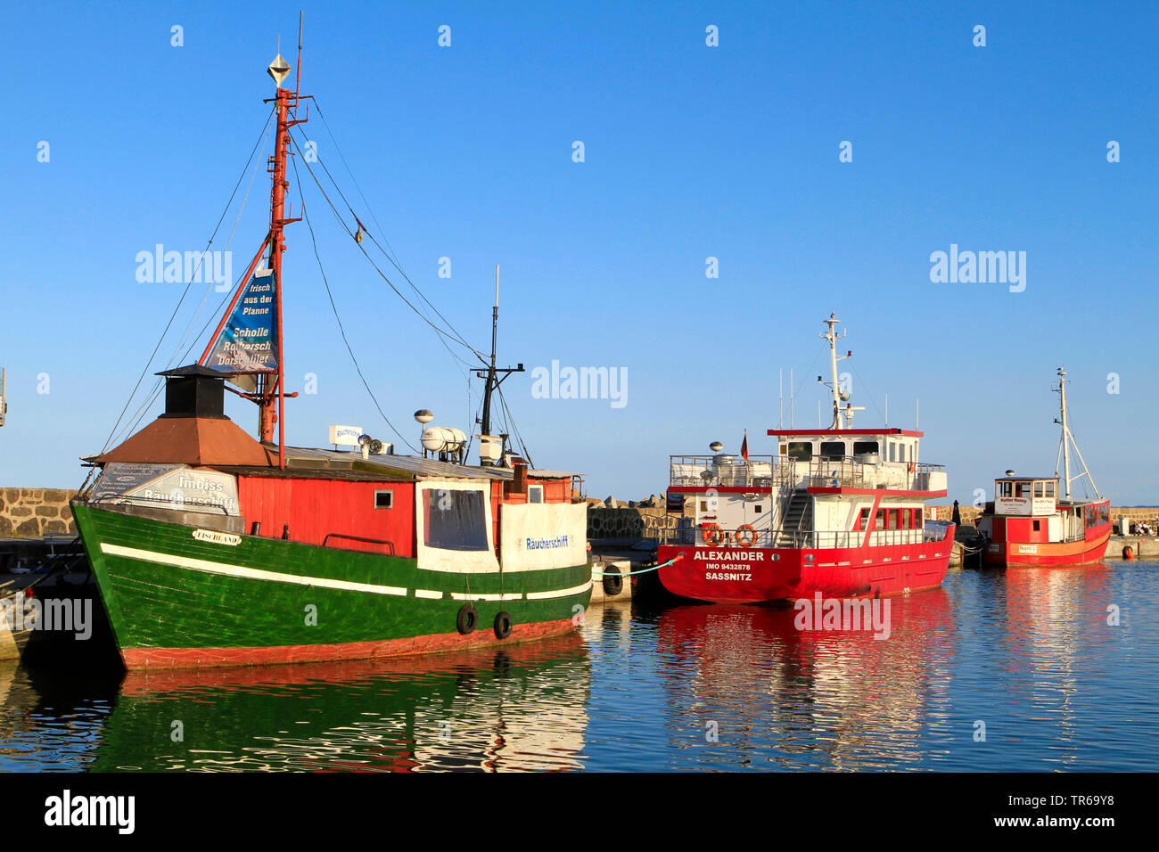 fishing boats in harbour of Sassnitz, Germany, Mecklenburg-Western Pomerania, Ruegen, Sassnitz Stock Photo