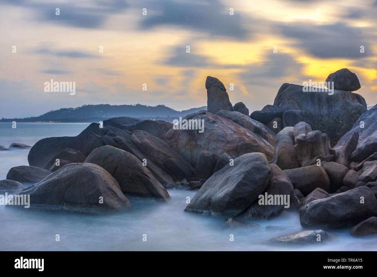 Ko Samui, Hin Ta and Hin Yai, Lamai Beach at sunset, Thailand, Ko Samui Stock Photo