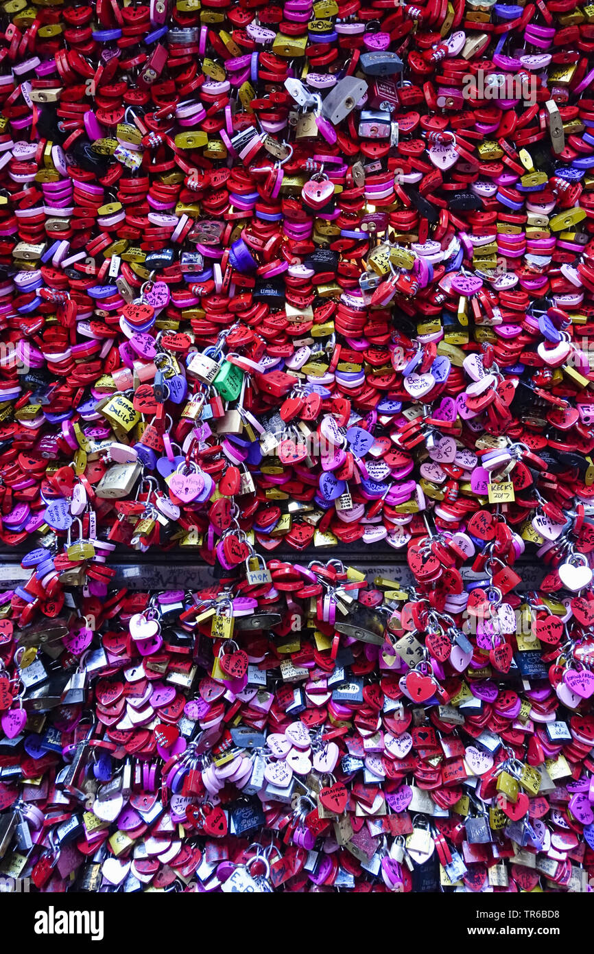 a lot of love locks at Juliet's House in the old town of Verona, Italy, Venetia, Verona Stock Photo