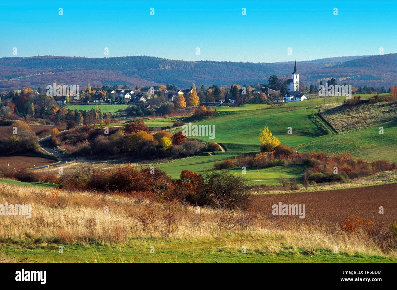 view of Eschweiler in autumn, Germany, Rhineland-Palatinate, Eifel Stock Photo