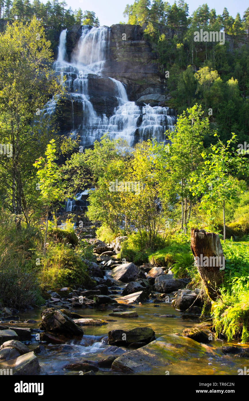 waterfall Tvindefossen, Norway, Hordaland, Tvindefossen Stock Photo