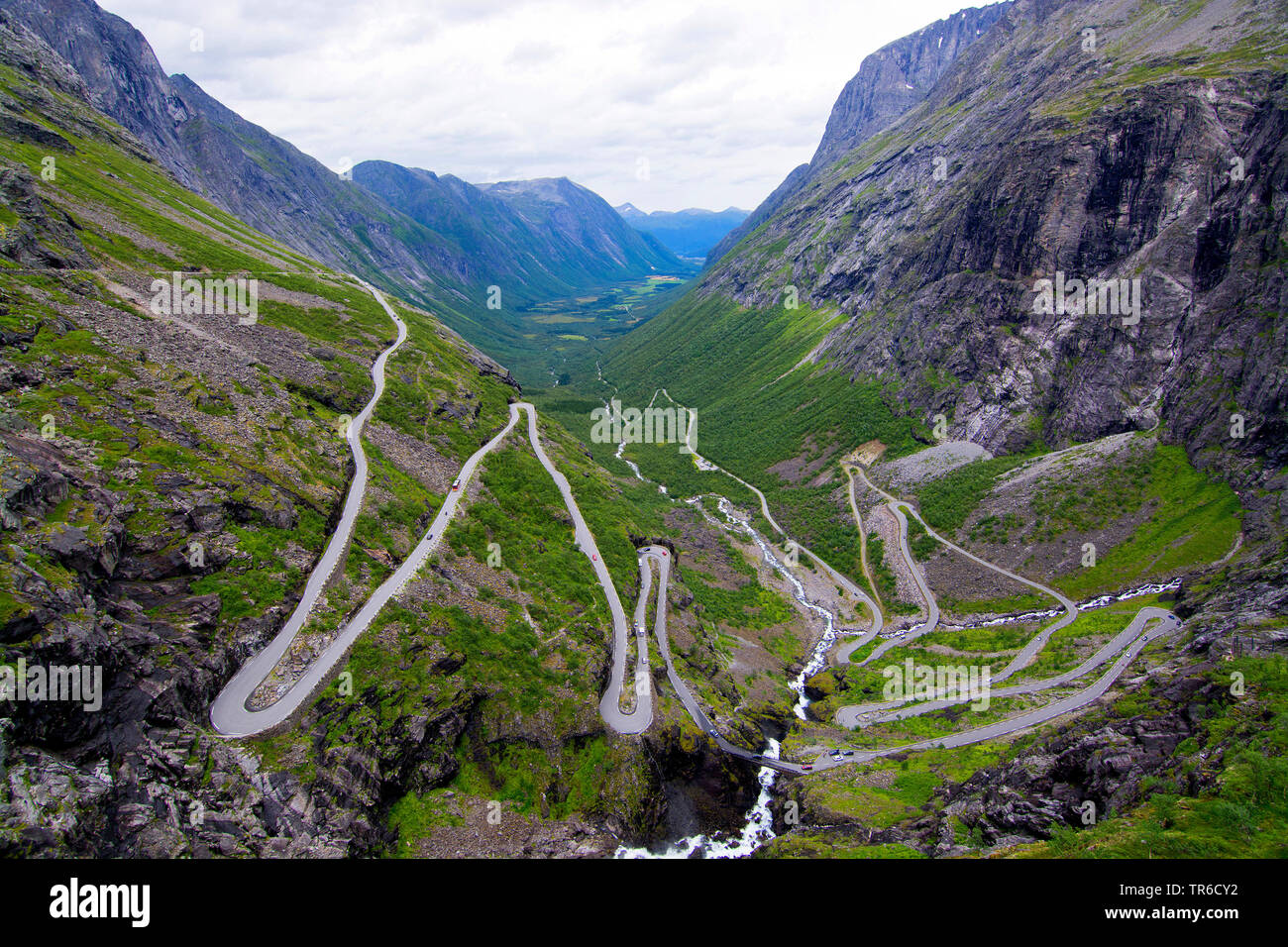 Trollstigen serpentine mountain road in the Isterdal valley, Norway Stock Photo