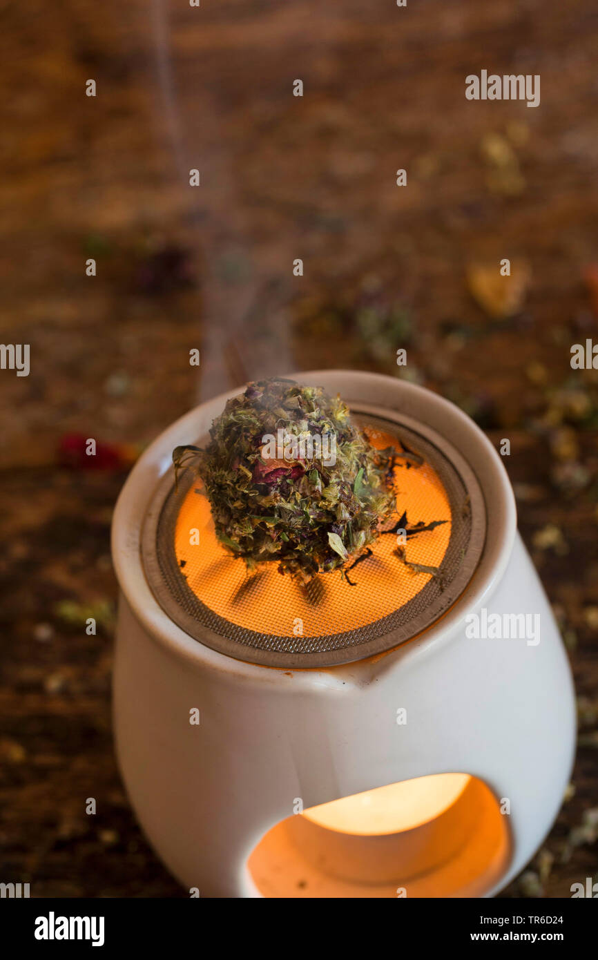 incense-burner with dried herbs, Germany Stock Photo