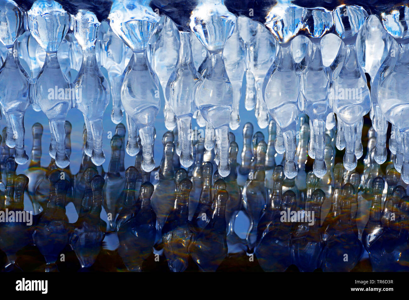 icicles above water, France, Savoie, Haute Savoy Stock Photo