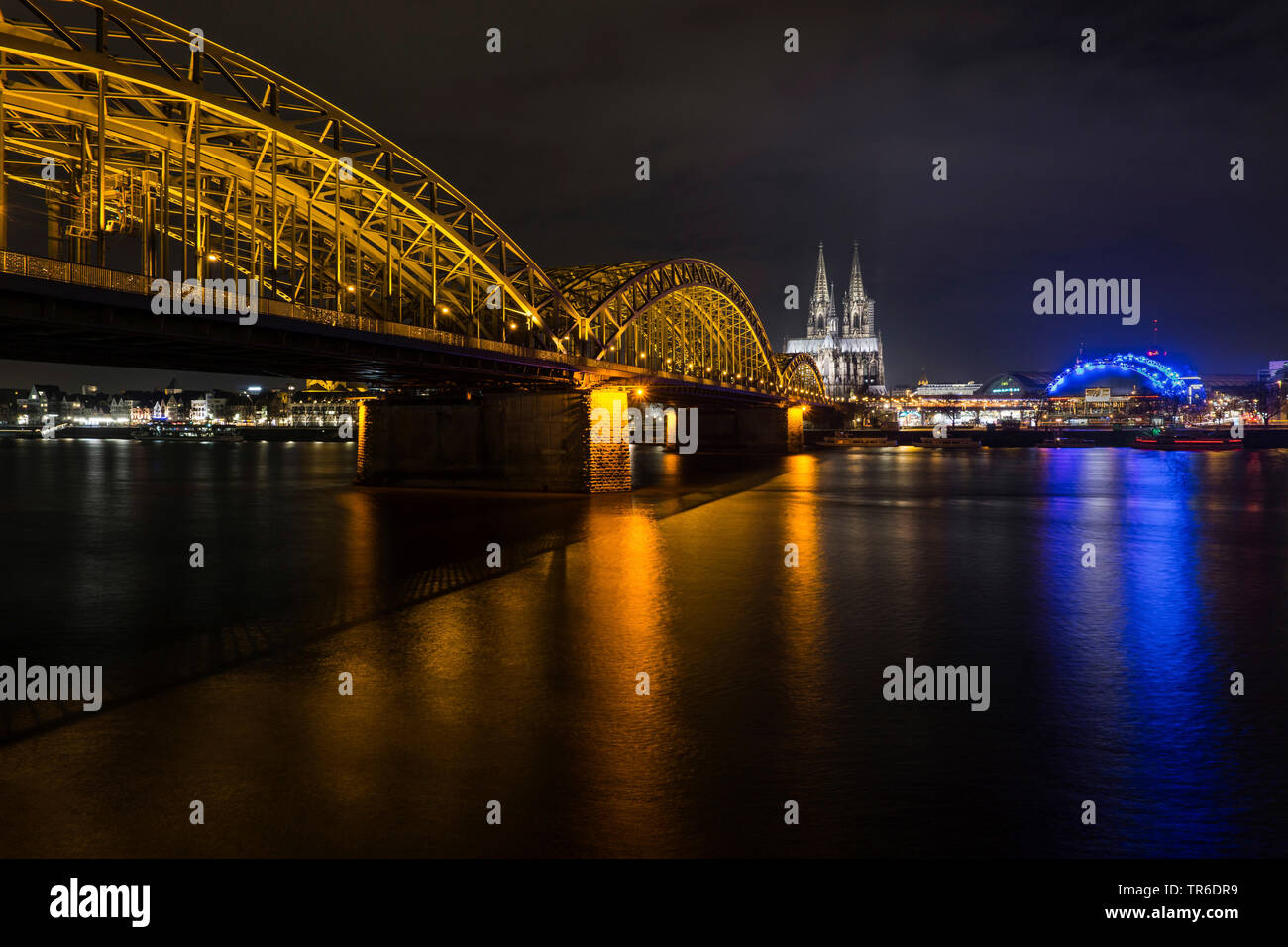 Cologne at night, Germany, North Rhine-Westphalia, Cologne Stock Photo