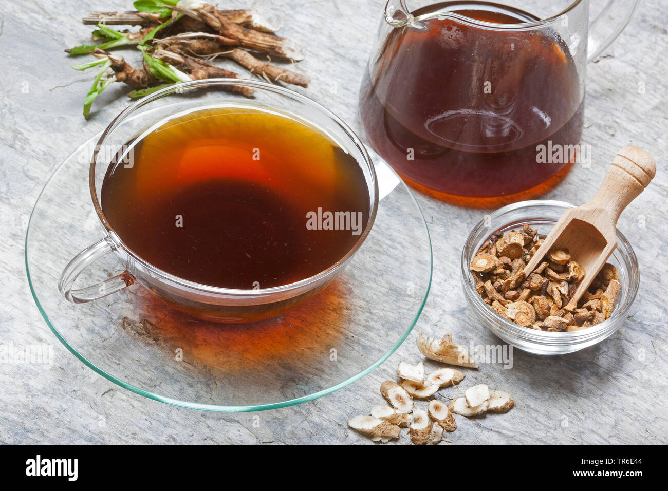 blue sailors, common chicory, wild succory (Cichorium intybus), coffe mad of wild succory, Germany Stock Photo