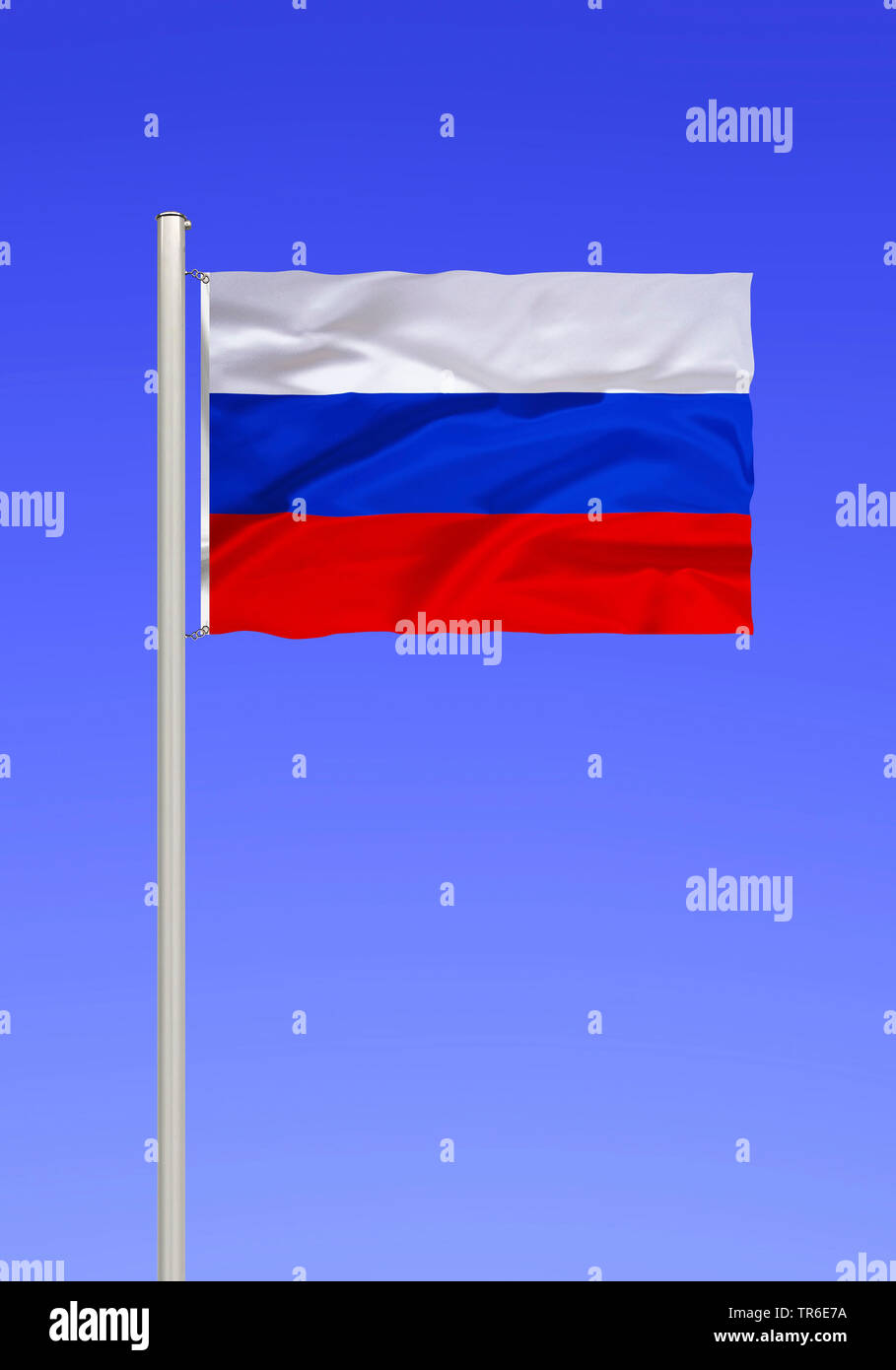 flag of Russia against blue sky, Russia Stock Photo