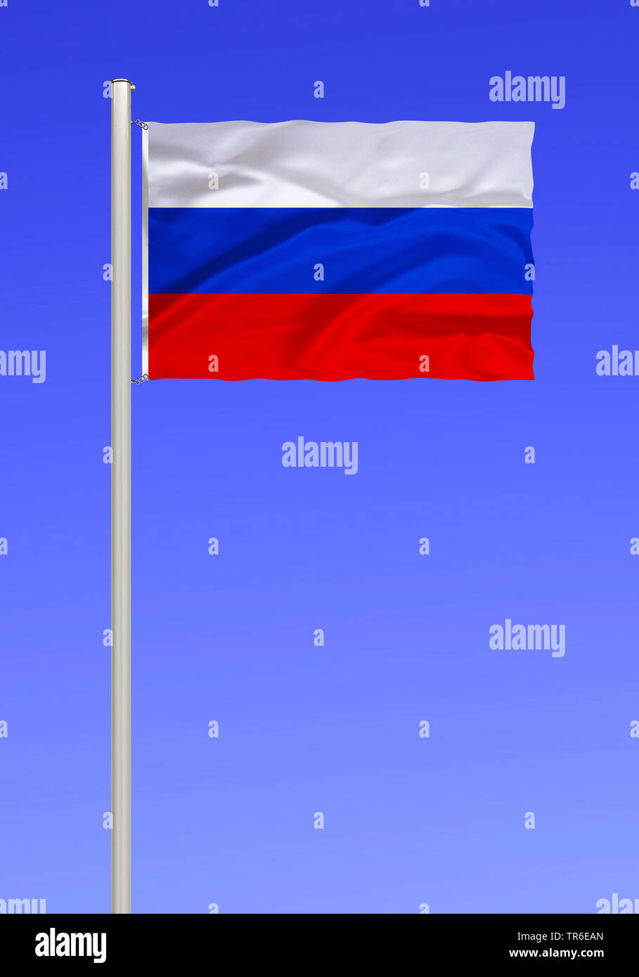 flag of Russia against blue sky, Russia Stock Photo