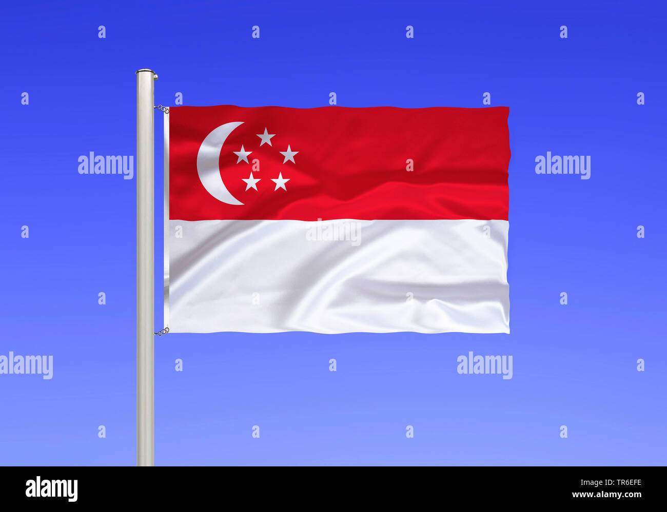 flag of Singapur against blue sky, Singapore Stock Photo