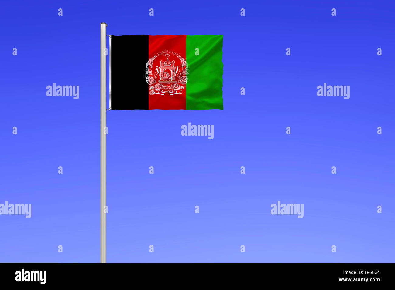 flag of Afghanistan against blue sky, Afghanistan Stock Photo