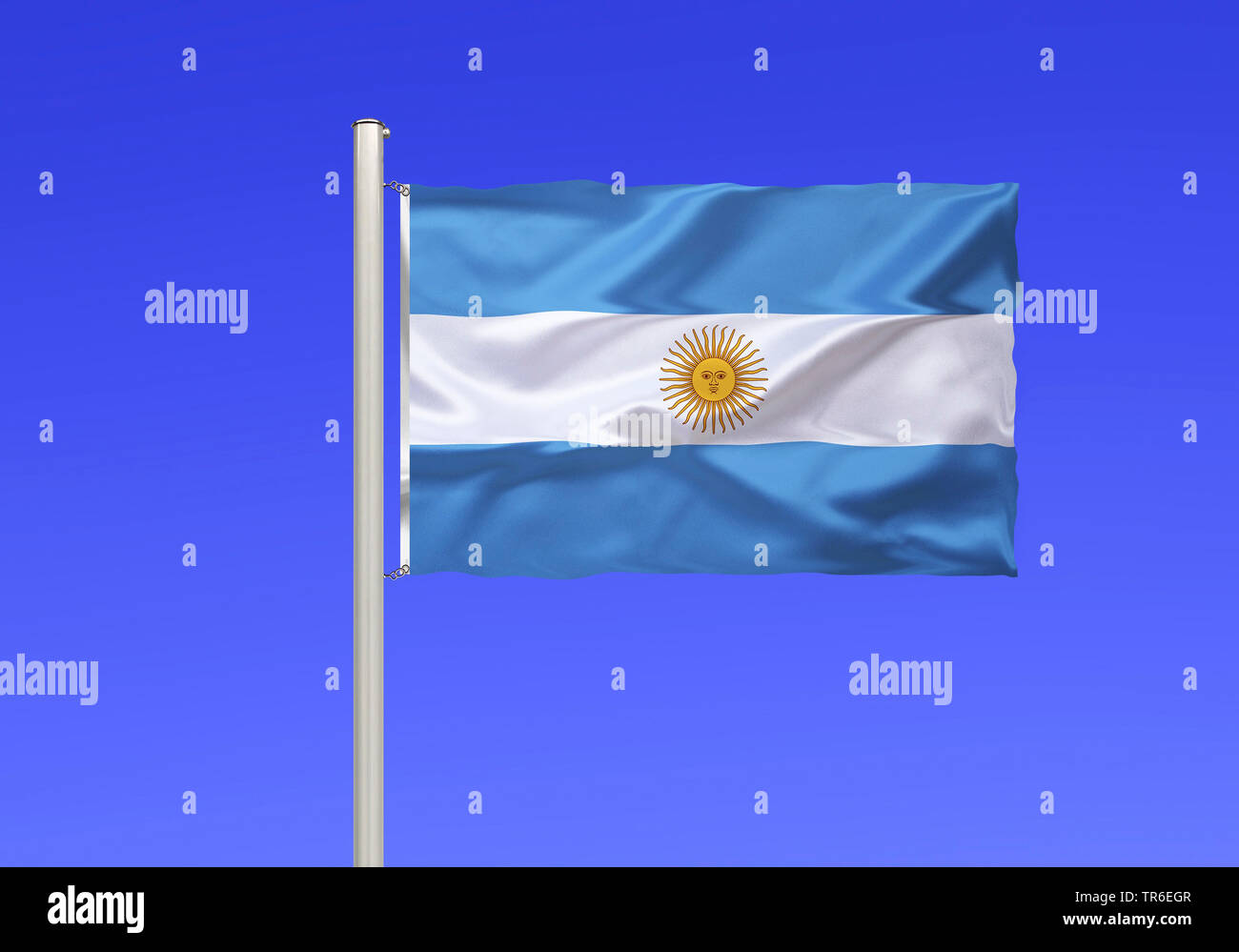flag of Argentinia against blue sky, Argentina Stock Photo