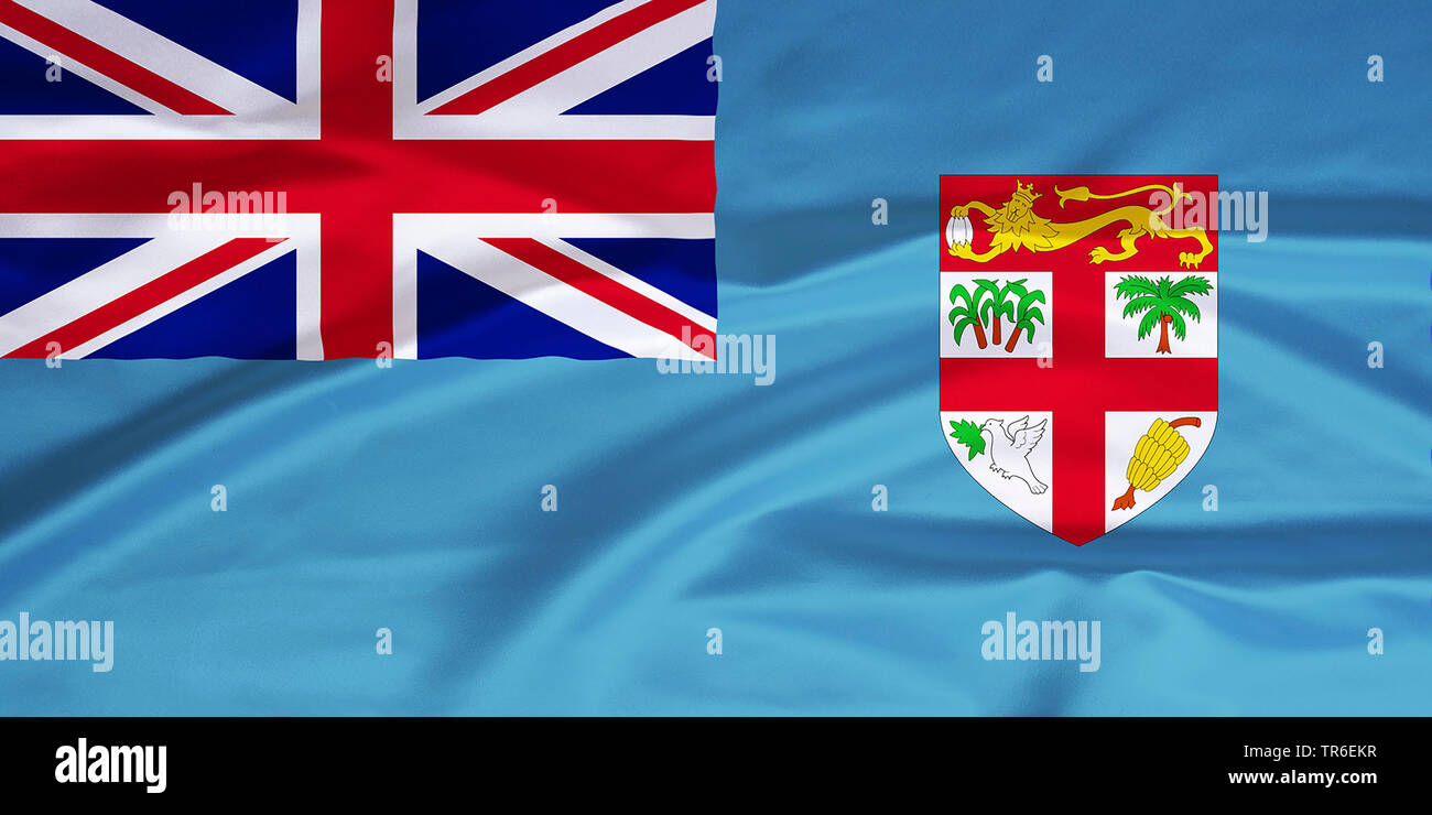 flag of Fiji against blue sky, Fiji Stock Photo