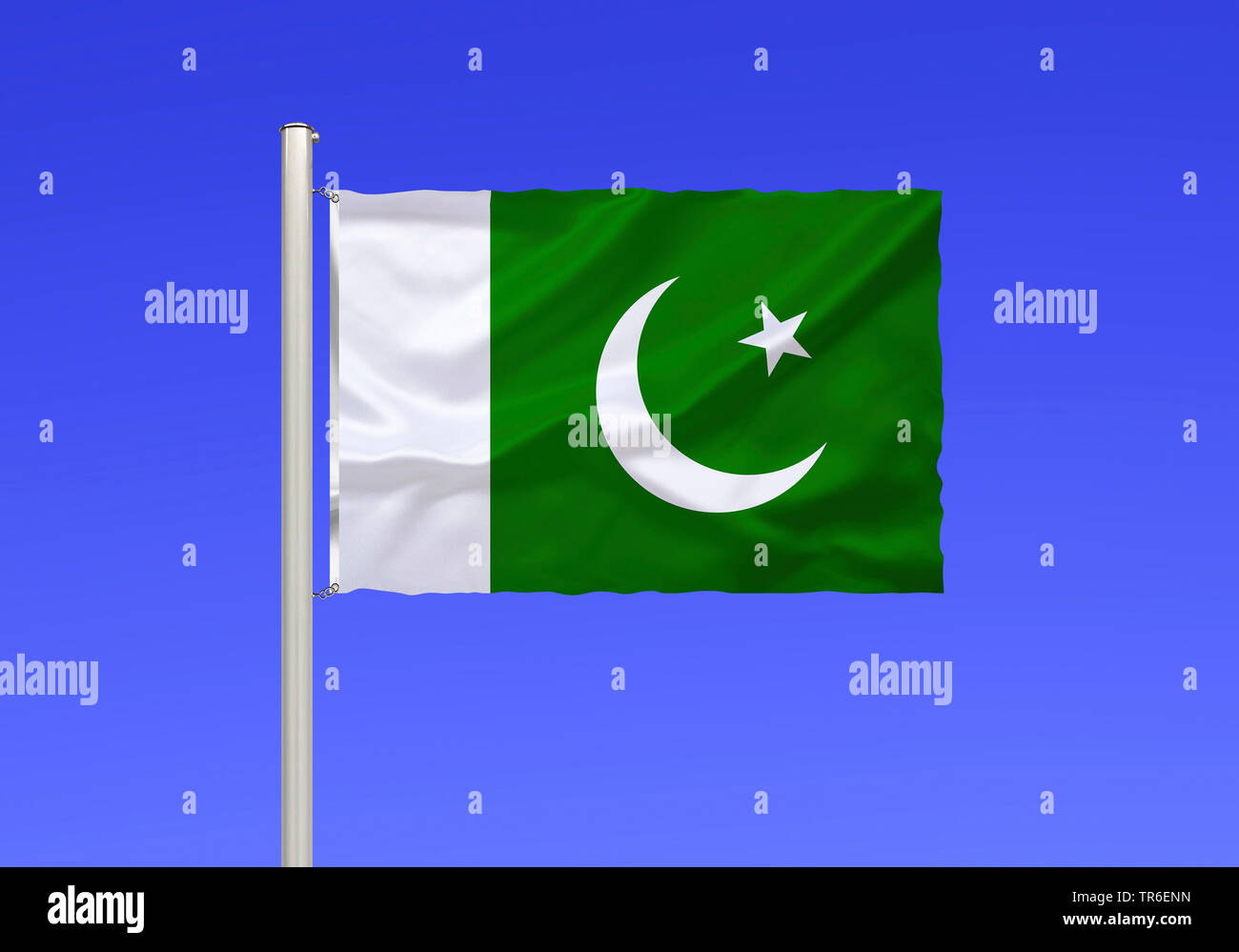 flag of Pakistan against blue sky, Pakistan Stock Photo