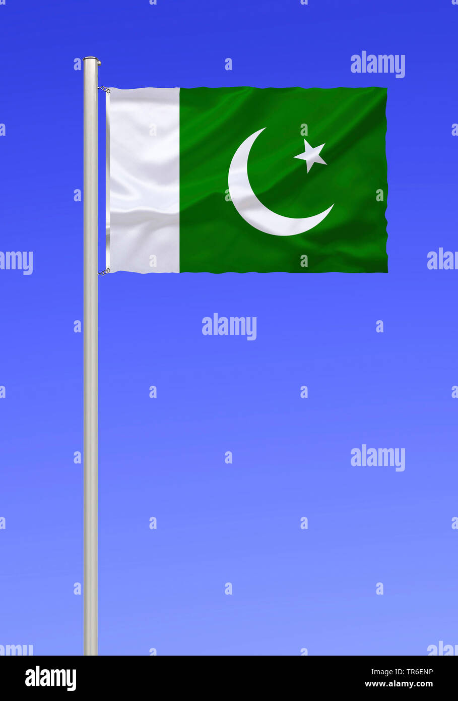 flag of Pakistan against blue sky, Pakistan Stock Photo
