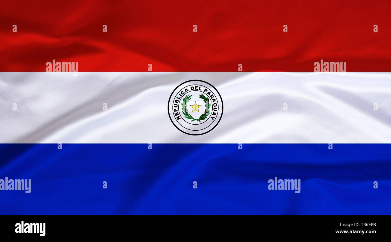 flag of Paraguay against blue sky, Paraguay Stock Photo