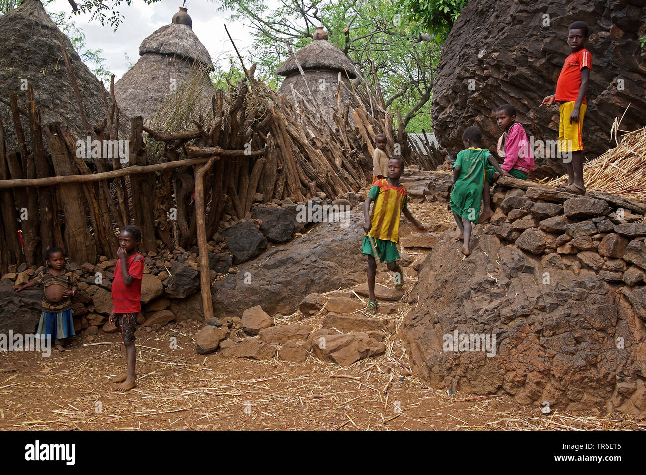 children of Konzo village, Ethiopia Stock Photo