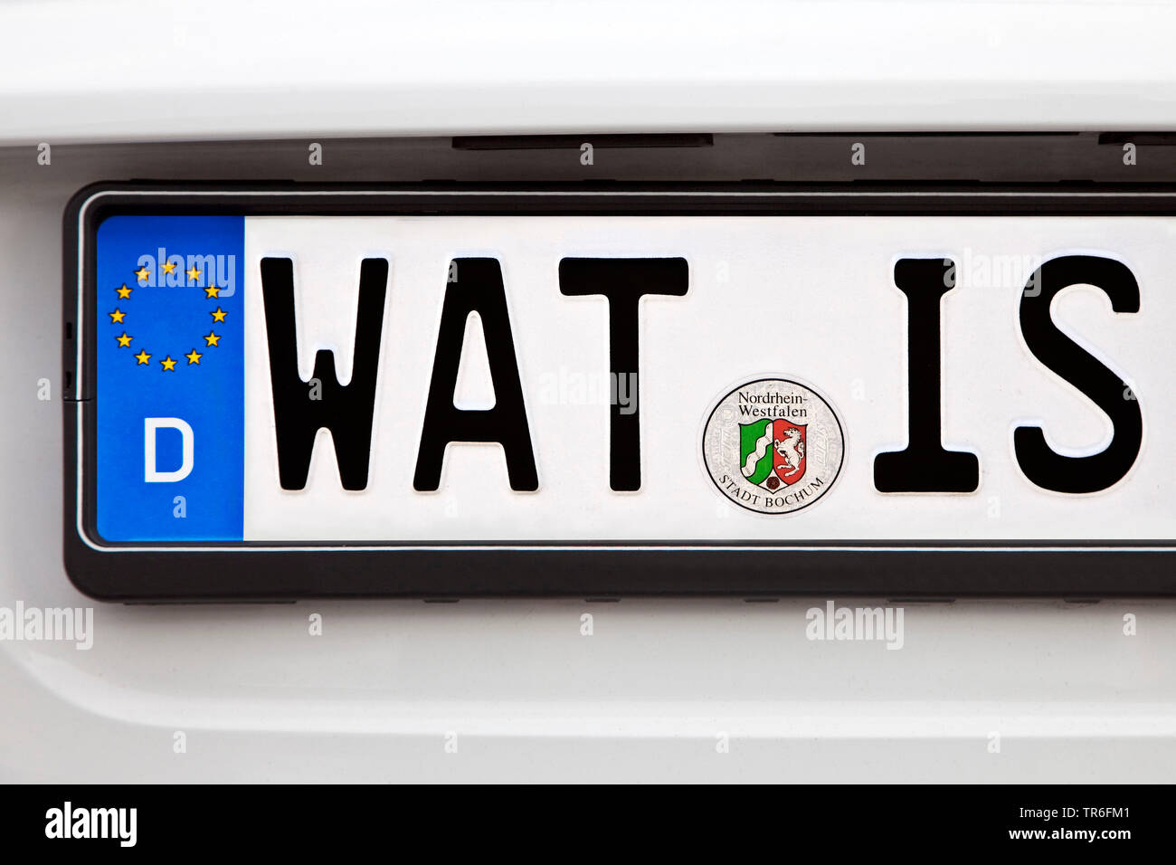 license plate of Wattenscheid WAT IS, Germany, North Rhine-Westphalia, Ruhr Area, Bochum Stock Photo