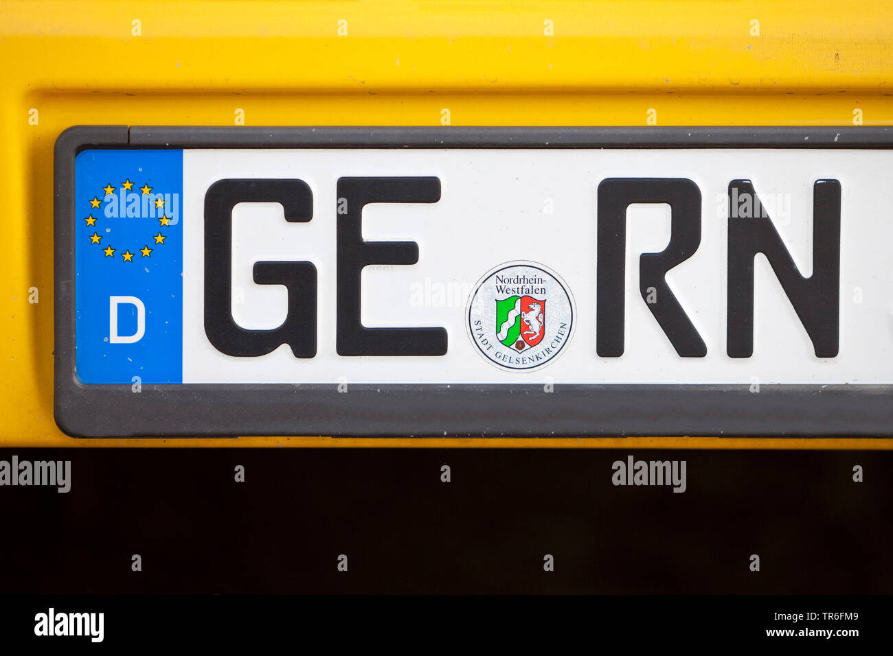 license plate GE RN, Germany, North Rhine-Westphalia, Ruhr Area, Gelsenkirchen Stock Photo