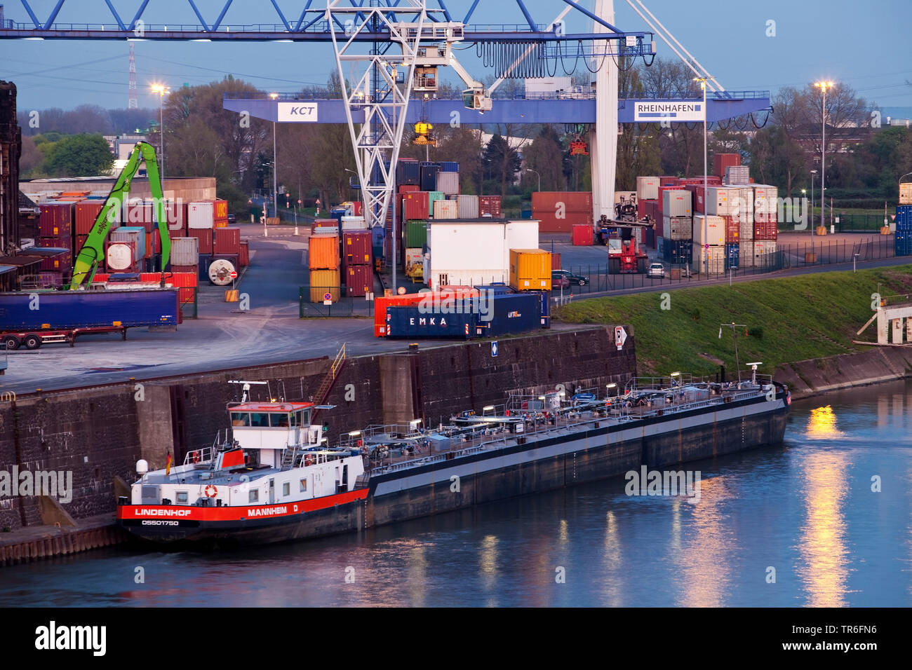 Rhine port of Krefeld in the evening, Germany, North Rhine-Westphalia, Lower Rhine, Krefeld Stock Photo
