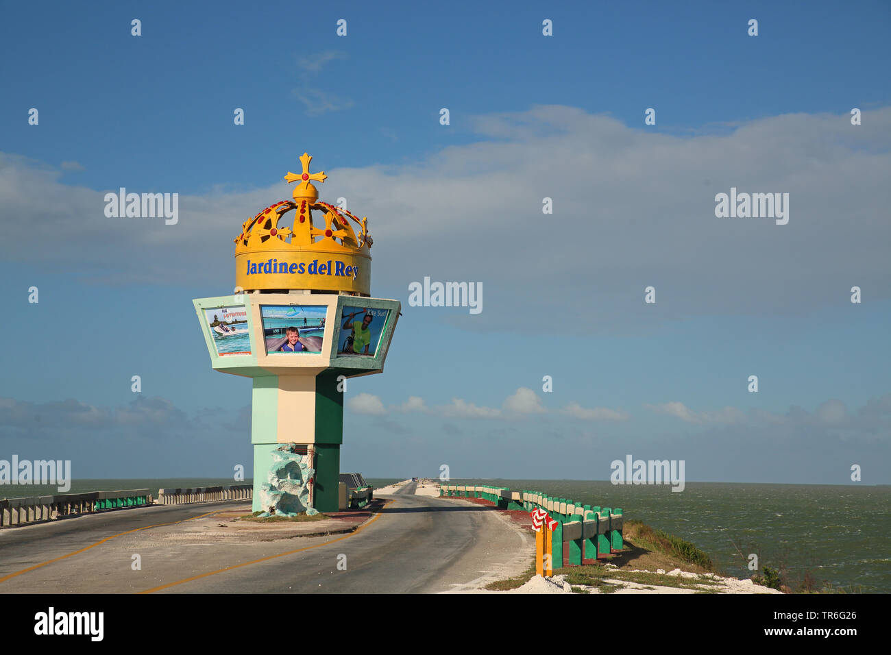 Jardines del Rey, causeway linking Cayo Coco to the mainland across Perros Bay, Cuba, Jardines del Rey Stock Photo