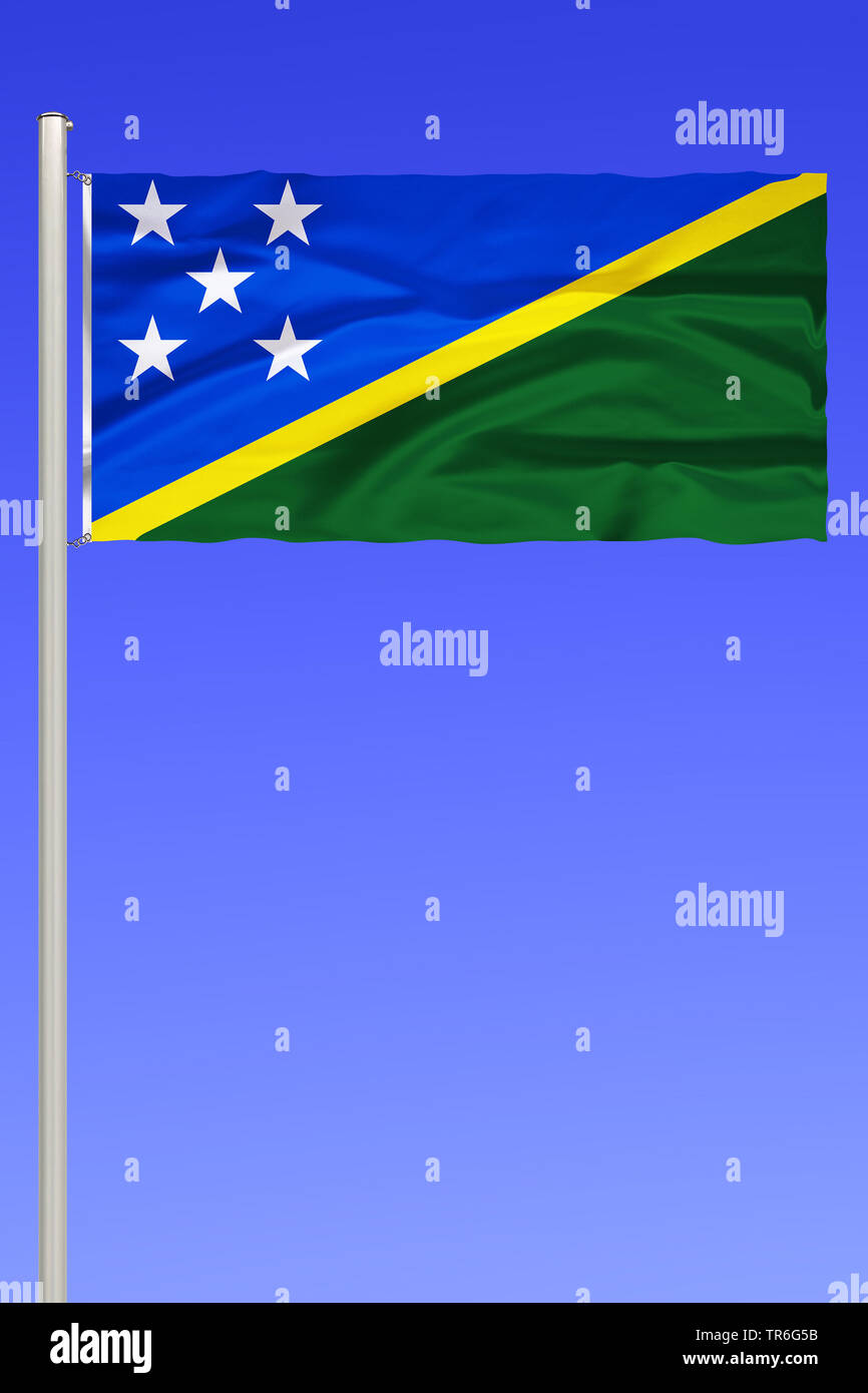 flag of the Salomon Islands against blue sky, Salomon Islands Stock Photo