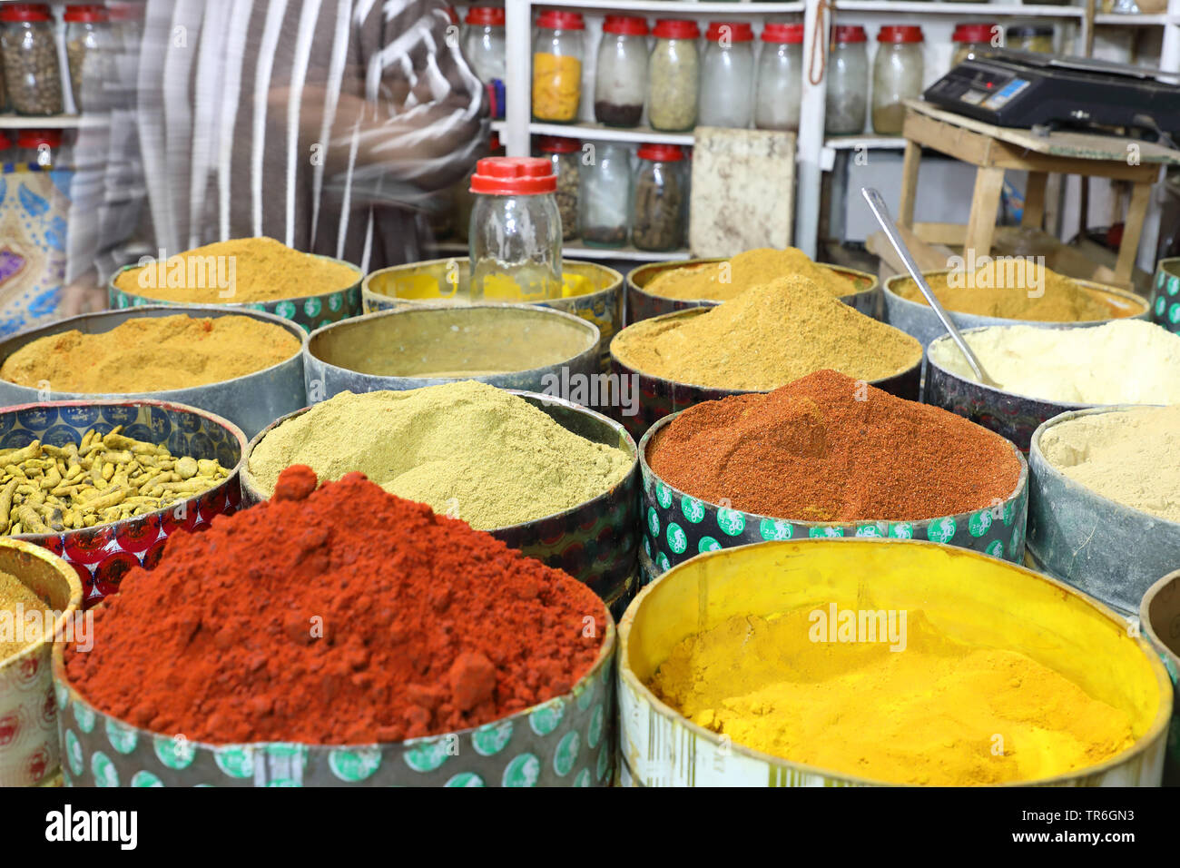 spice shop in Taroudant, Morocco, Taroudant Stock Photo