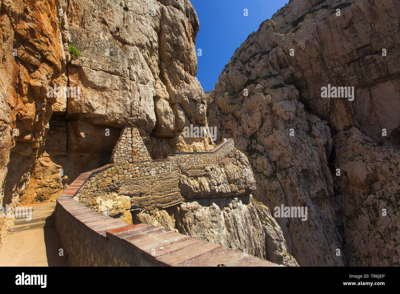 capo caccia, Grotta di Nettuno, stairs escala del cabriol, Italy, Sardegna Stock Photo